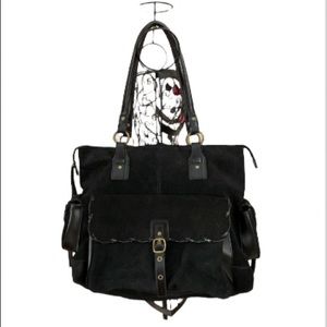 HYPE SUEDE LEATHER BLACK LARGE TOTE BAG